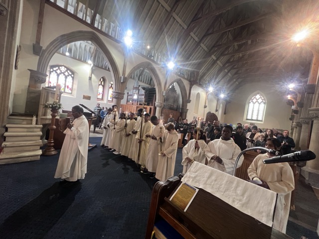 The congregation and altar servers gathered inside Our Lady and St. James, Bangor