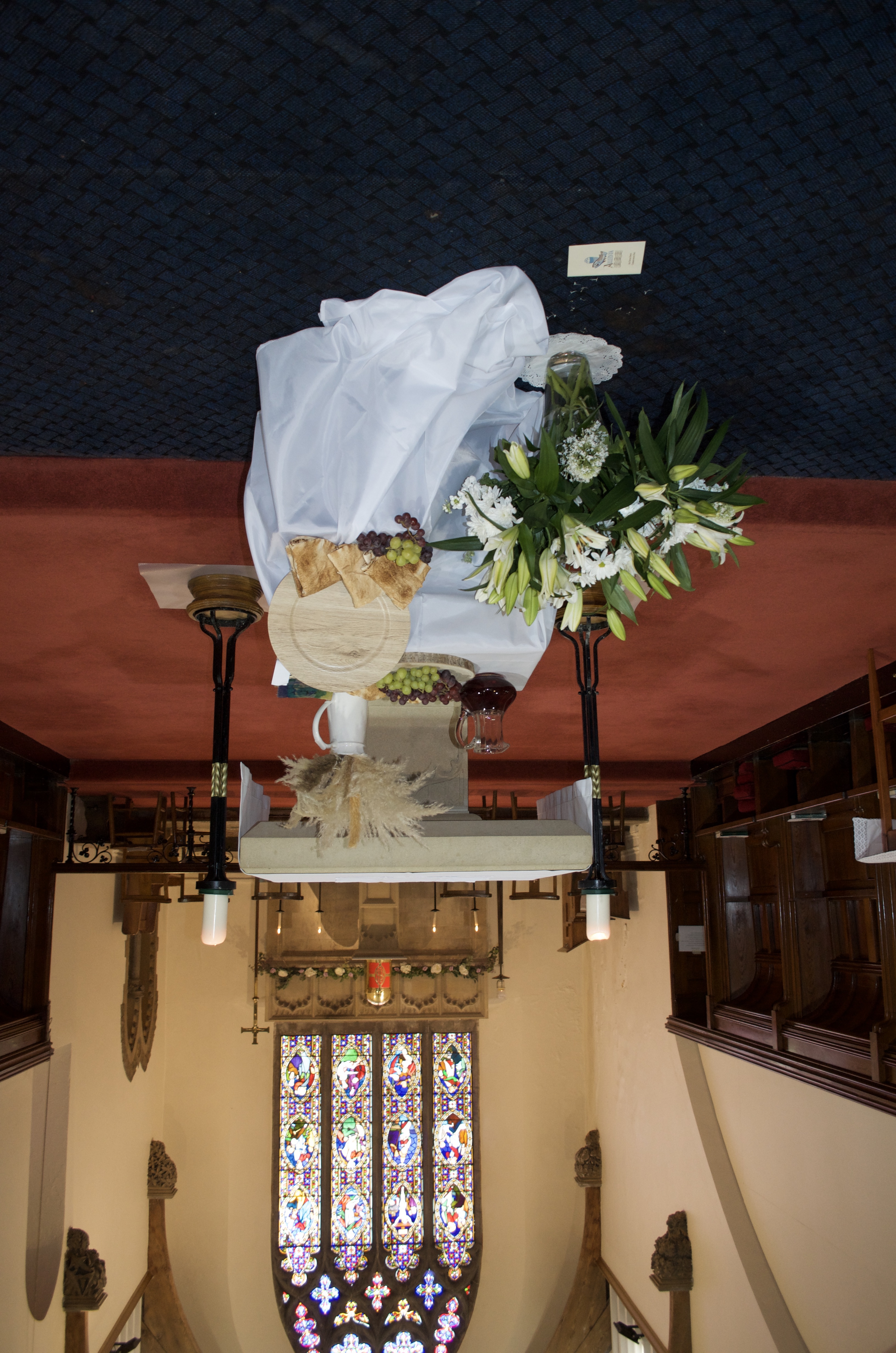 The sanctuary prepared for First Holy Communion